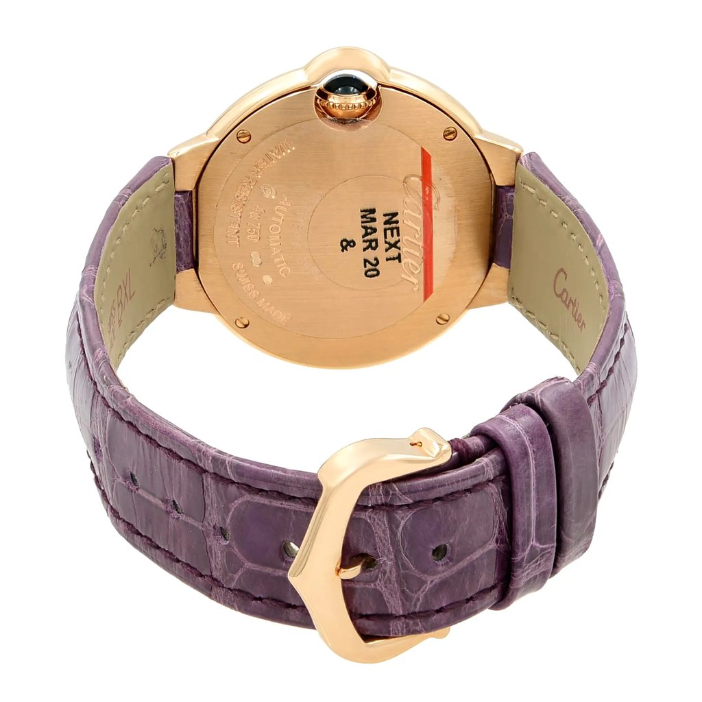 Back View Of Screwback Back Case And Closed Leather Band Of Cartier WE902063 Watch Unworn Condition