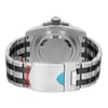 An image of a wristwatch viewed from the back, showcasing the closed clasp. The watch is positioned upright, with a focus on the clasp and case back. The angle is straight-on, capturing the detailed design of the metal bracelet and case. The condition is noted as new with defects, and the image is taken at a close distance to highlight specific features.