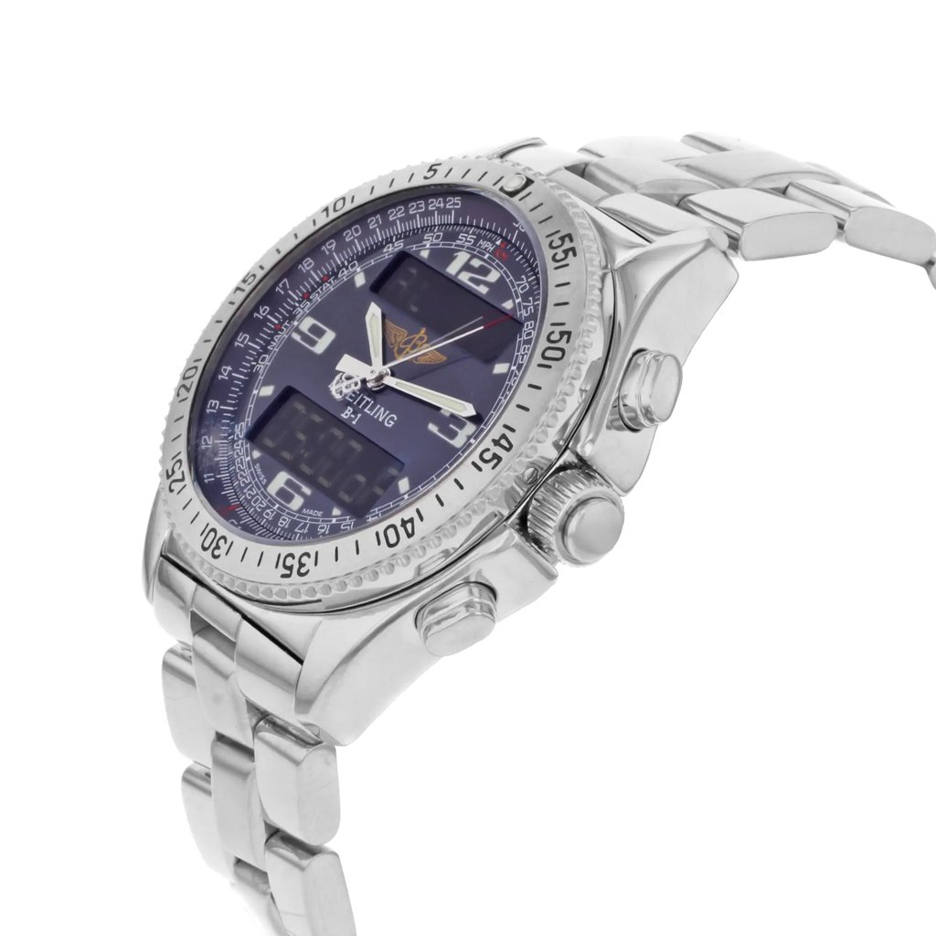 View Of Crown Facing Side Of Breitling A68362 Stainless Steel Watch Pre Owned Condition