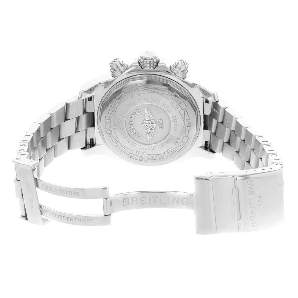 Back View Of {Caseback} Back Case And Open Stainless Steel Band Of Breitling A1337011/A660-135A Watch Display Model Condition