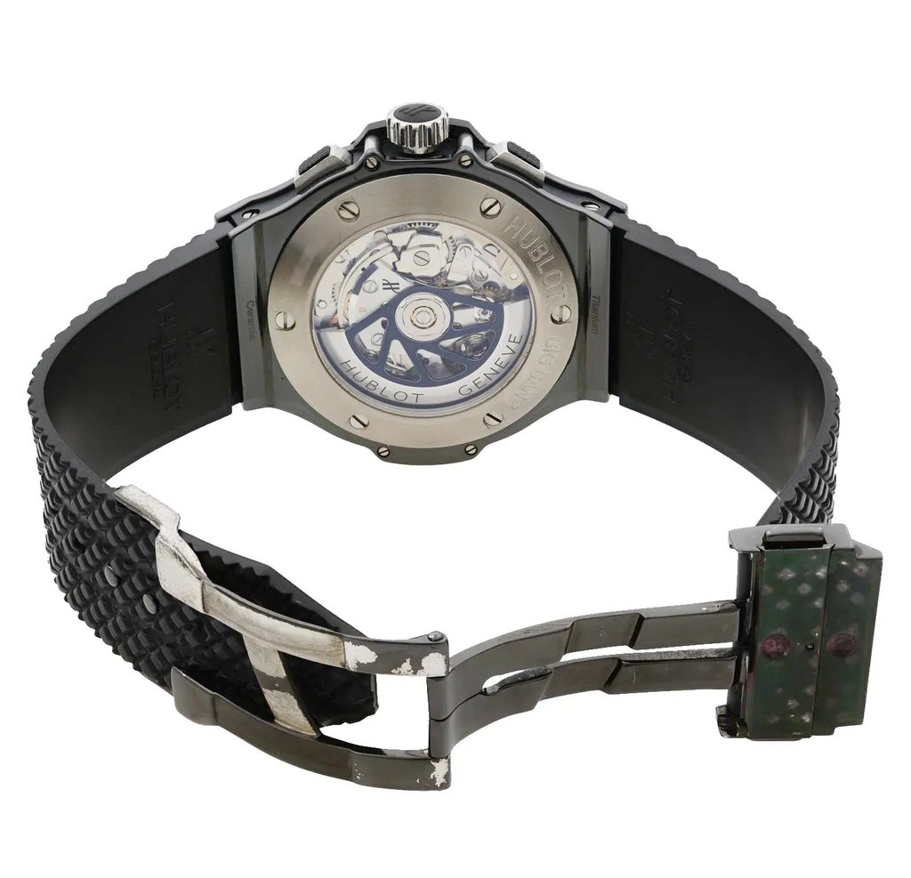 Back View Of {Caseback} Back Case And Open Rubber Band Of Hublot 342.CX.130.RX Watch Pre Owned Condition