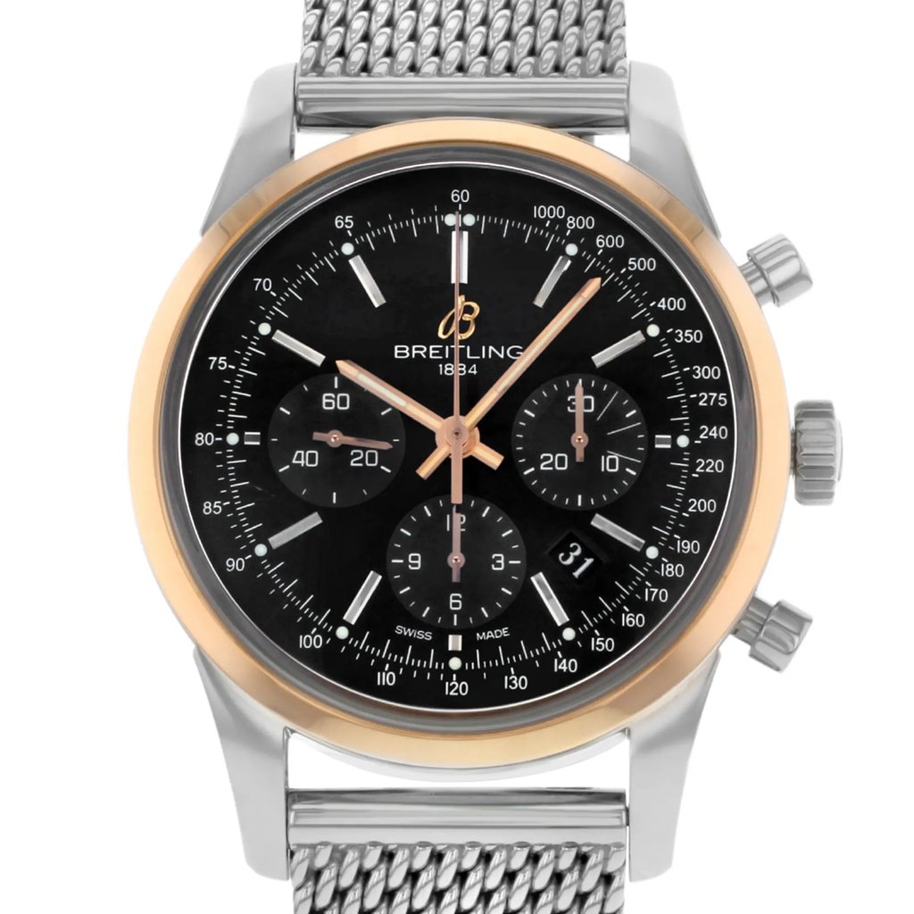 Up Close Front Facing Picture Of Breitling UB015212/BC74-154A Stainless Steel Watch Display Model Condition