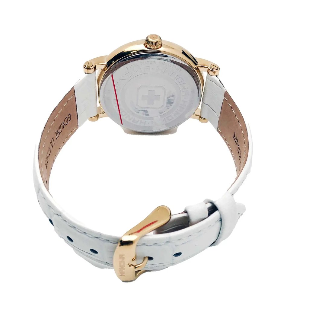 Back View Of Snap Back Case And Closed Leather Band Of Hanowa 16-6065.02.001 Watch Unworn Condition