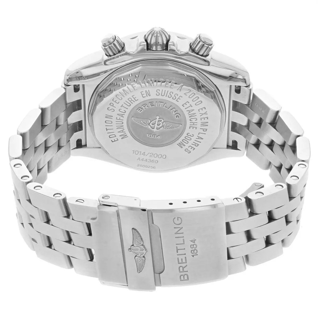 Back View Of {Caseback} Back Case And Closed Stainless Steel Band Of Breitling A4436010/BB71-379A Watch Display Model Condition