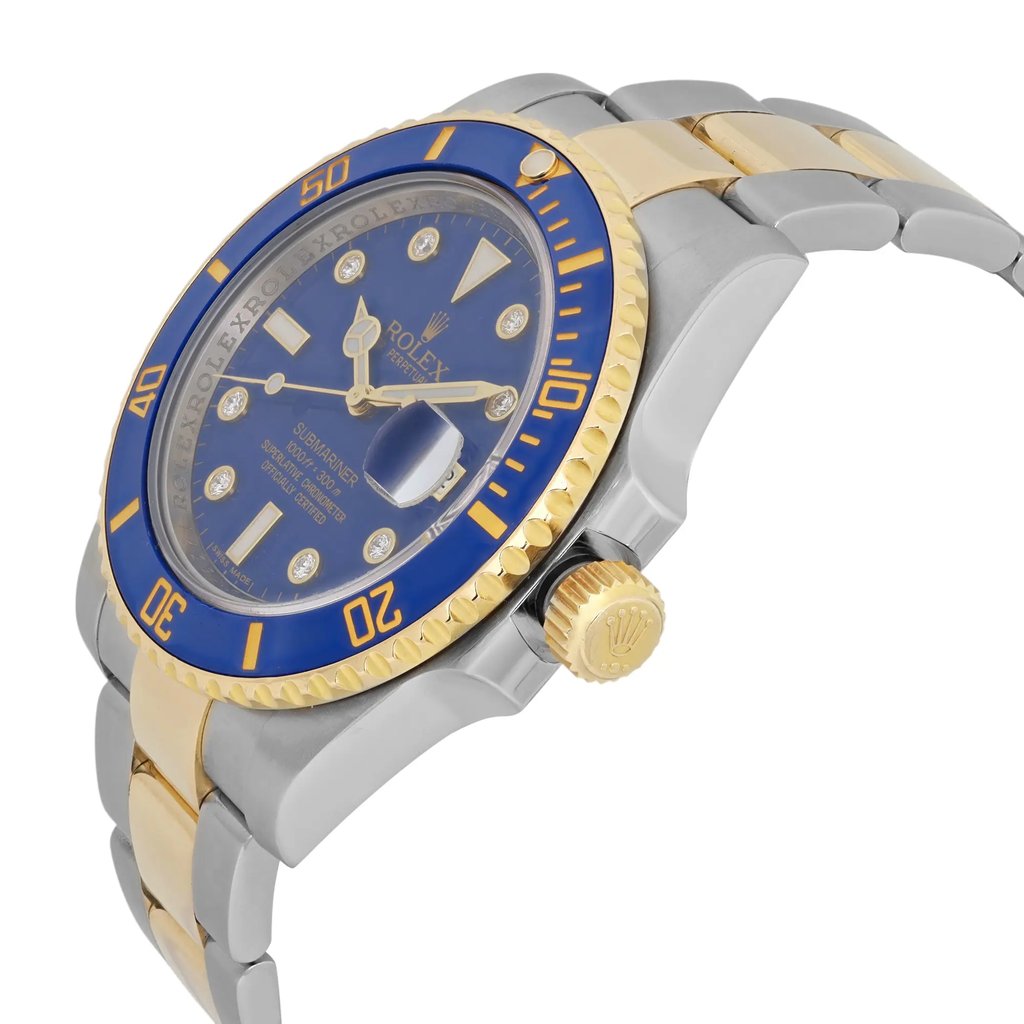 View Of Crown Facing Side Of Rolex 116613 Stainless Steel Watch Pre Owned Condition