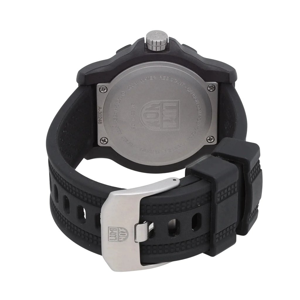 Back View Of Screwback Back Case And Closed Rubber Band Of Luminox XL.8882.F Watch Display Model Condition