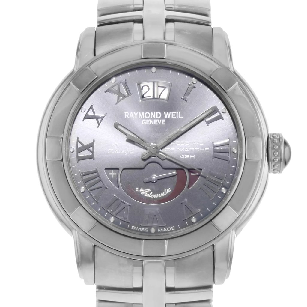 Up Close Front Facing Picture Of RAYMOND WEIL 2843-ST-00608 Stainless Steel Watch Pre Owned Condition