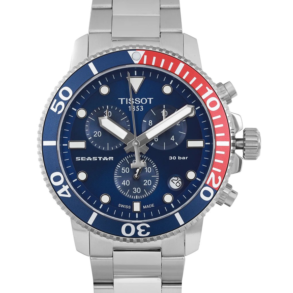 Up Close Front Facing Picture Of Tissot T120.417.11.041.03 Stainless Steel Watch New With Defects Condition