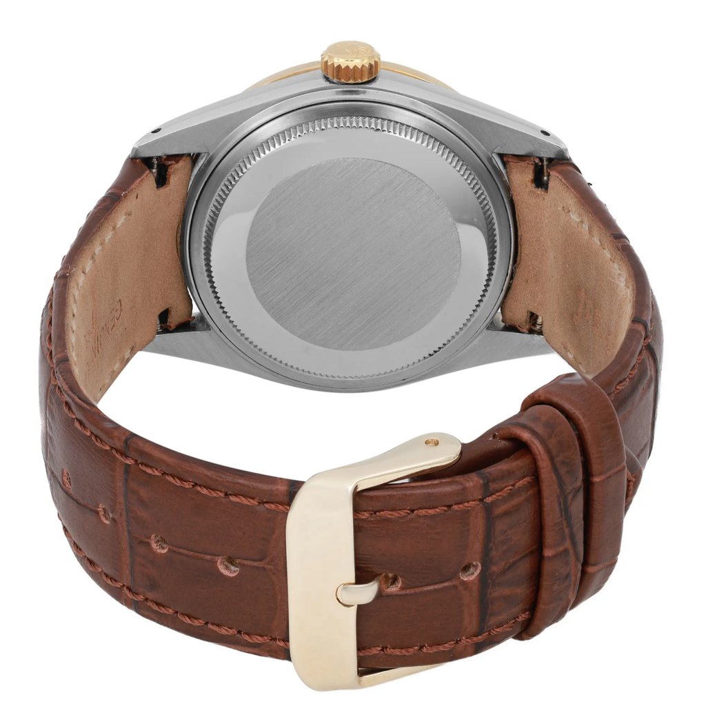 Back View Of Screwback Back Case And Closed Leather Band Of Rolex 16013 Watch Pre Owned Condition