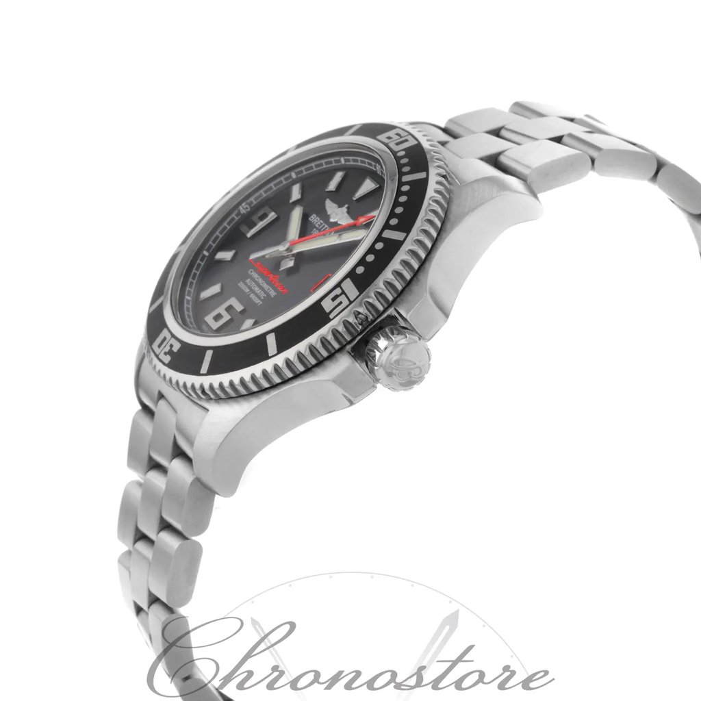 View Of Crown Facing Side Of Breitling A1739102/BA76-162A Stainless Steel Watch Display Model Condition