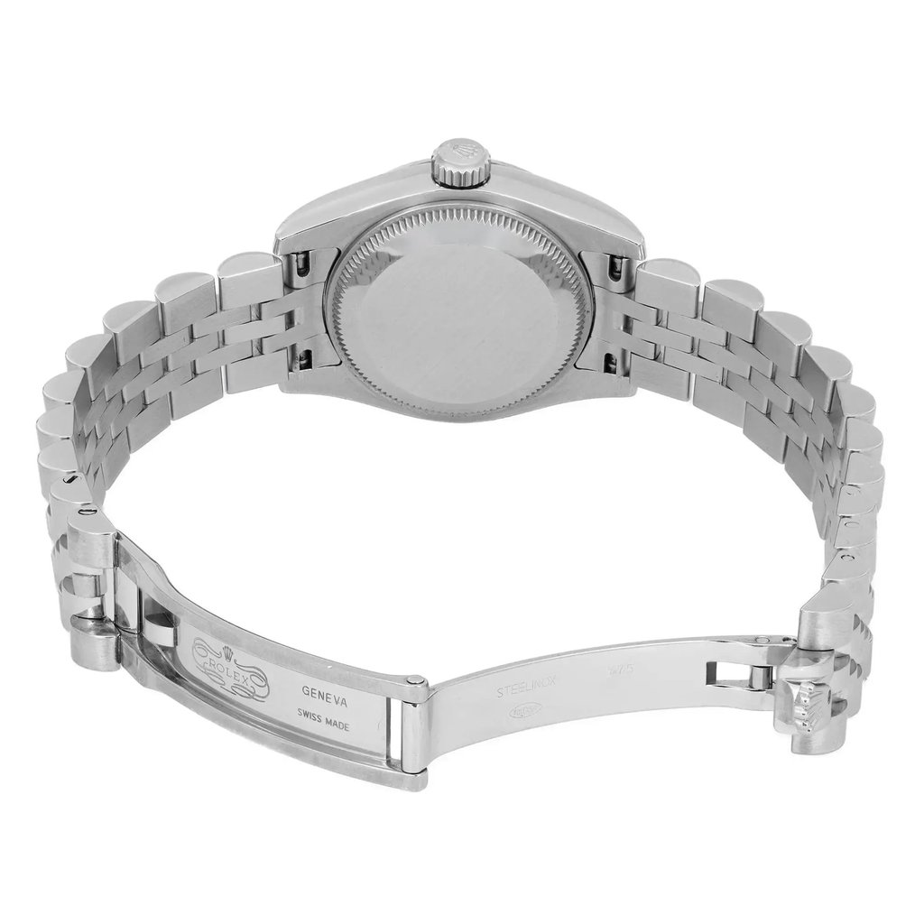 Back View Of Screwback Back Case And Open Stainless Steel Band Of Rolex 179174 Watch Pre Owned Condition