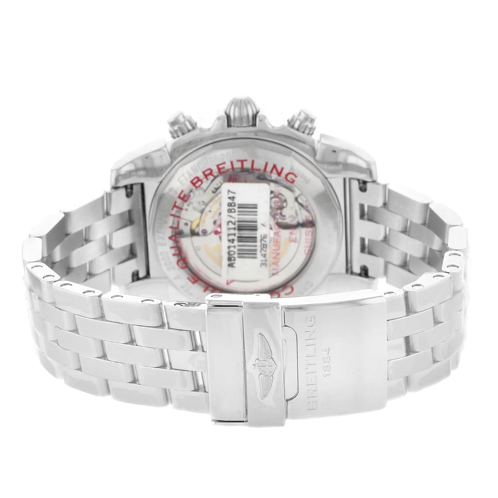 Back View Of {Caseback} Back Case And Closed Stainless Steel Band Of Breitling AB014112/BB47-378A Watch Unworn Condition