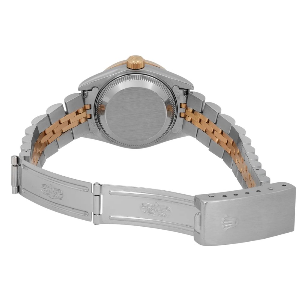 Back View Of Solid Back Case And Open Stainless Steel,Yellow Gold Band Of Rolex 69173 Watch Pre Owned Condition
