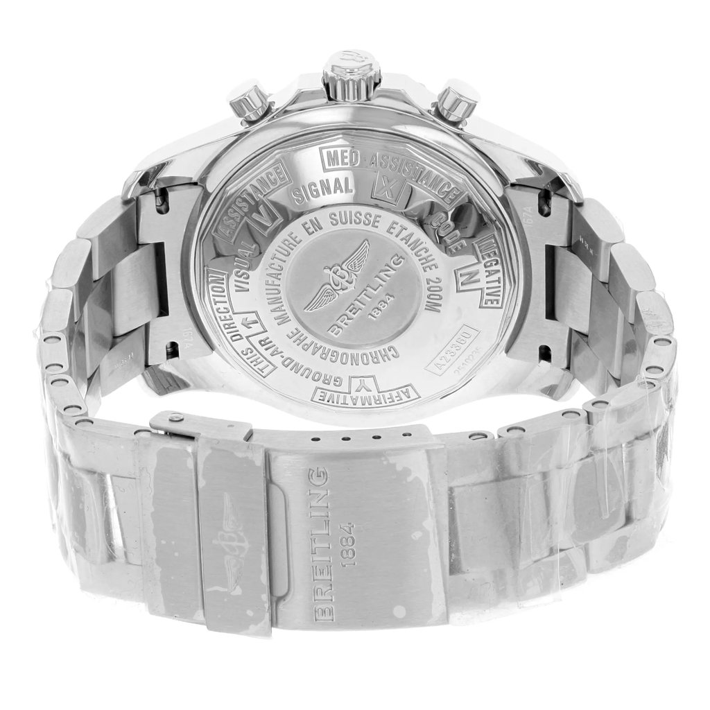 Back View Of {Caseback} Back Case And Closed Stainless Steel Band Of Breitling A2336035/F555-167A Watch Pre Owned Condition