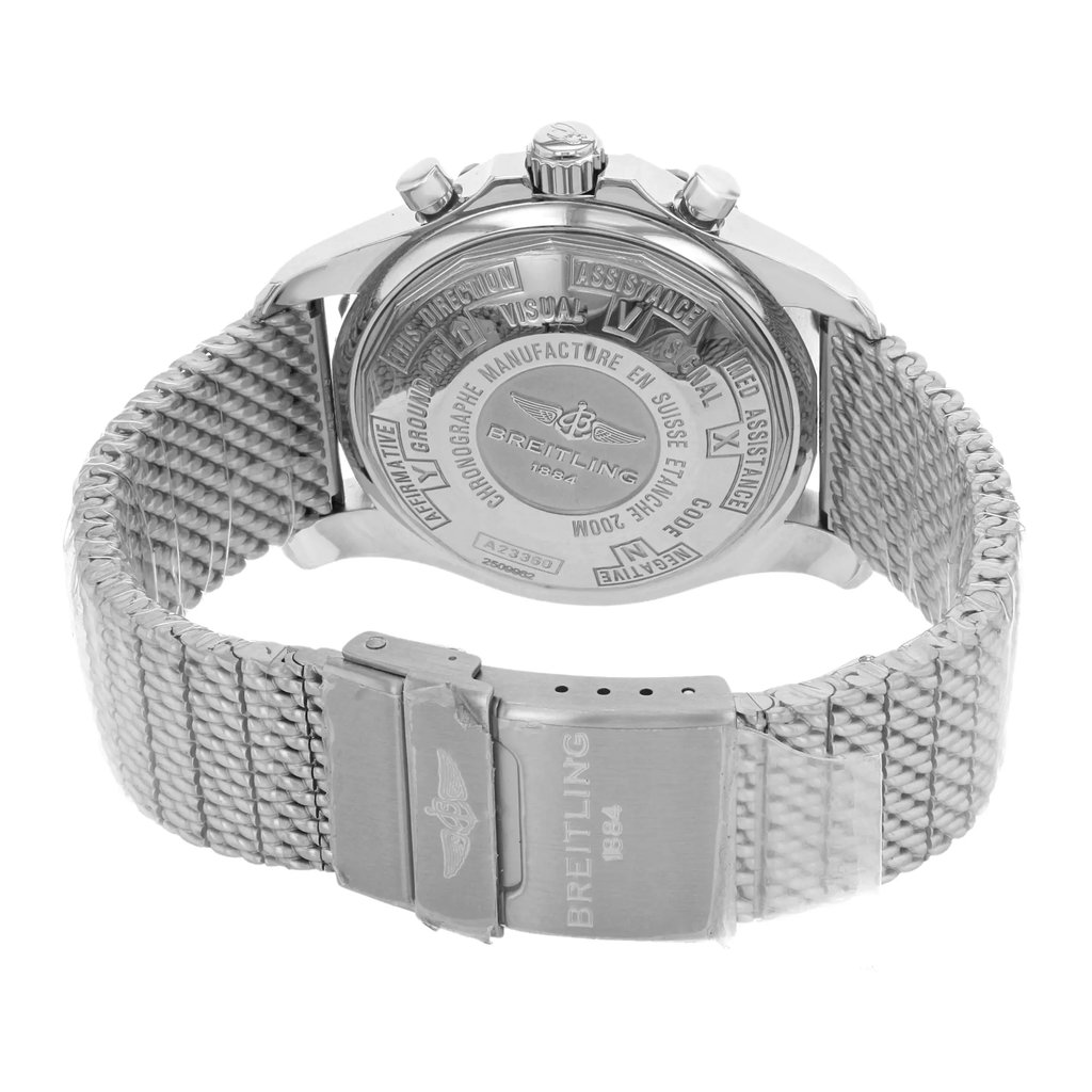 Back View Of {Caseback} Back Case And Closed Stainless Steel Band Of Breitling A2336035-F555-152A Watch Display Model Condition