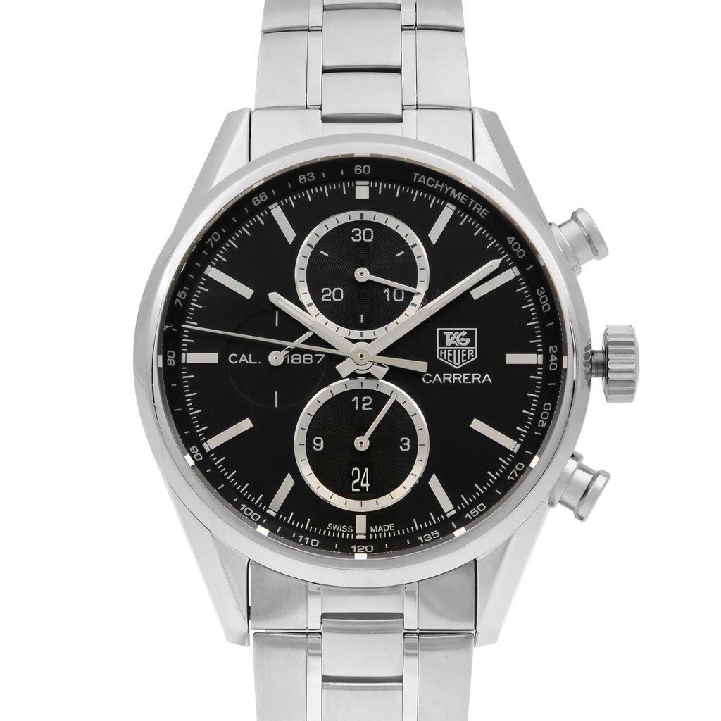 Up Close Front Facing Picture Of TAG Heuer CAR2110.BA0720 Stainless Steel Watch Pre Owned Condition