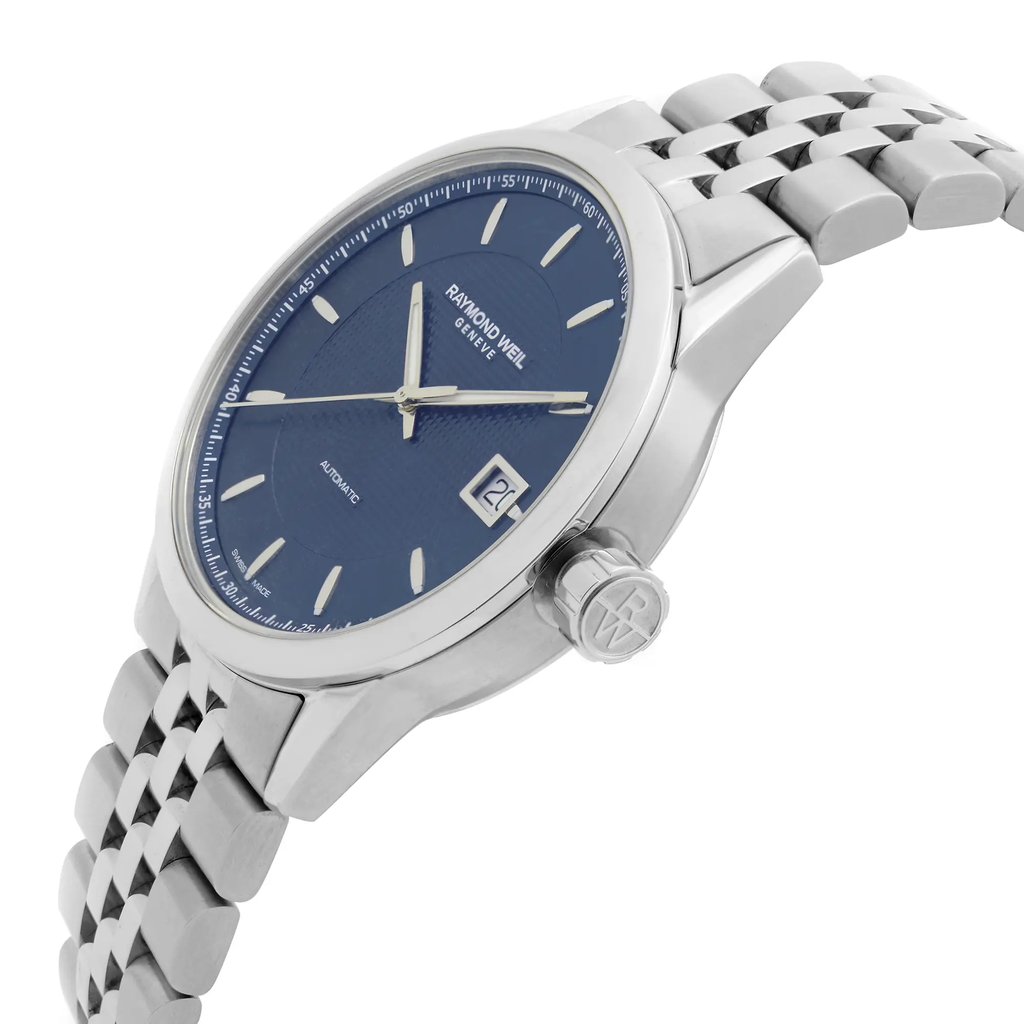 View Of Crown Facing Side Of RAYMOND WEIL 2740-ST-50021 Stainless Steel Watch Unworn Condition