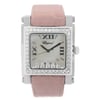 An image of a Wristwatch by Chopard. This Pre Owned item is designed for Women, featuring a Casual,Luxury style. It has a Quartz movement and an Analog display with a Mother of Pearl dial color. The indices include 12-Hour Dial,Non-Numeric Hour Marks,Roman Numerals. The band is made of Leather and the case is made of Stainless Steel. The watch has a Square shape with a case size of 36 mm x 32 mm and a case thickness of 11 mm.