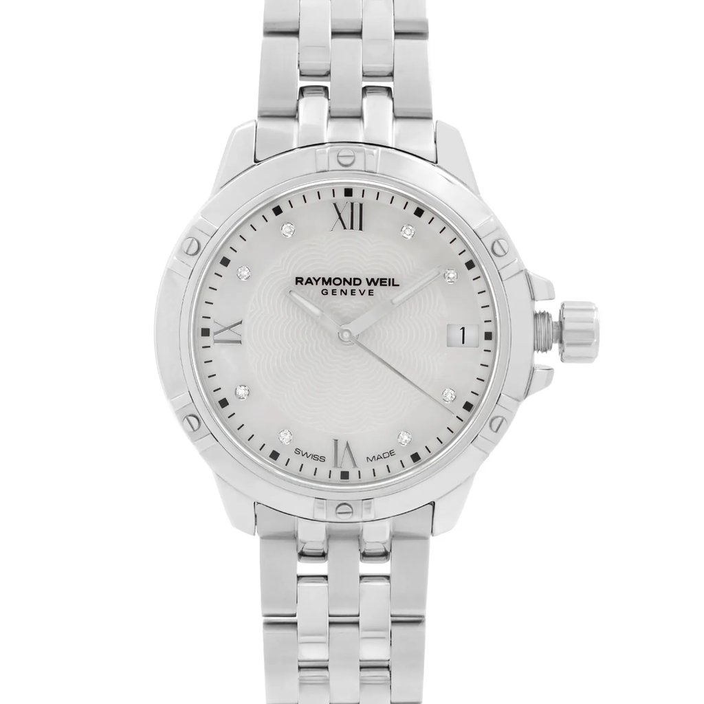 Up Close Front Facing Picture Of RAYMOND WEIL 5960-ST-00995 Stainless Steel Watch Unworn Condition
