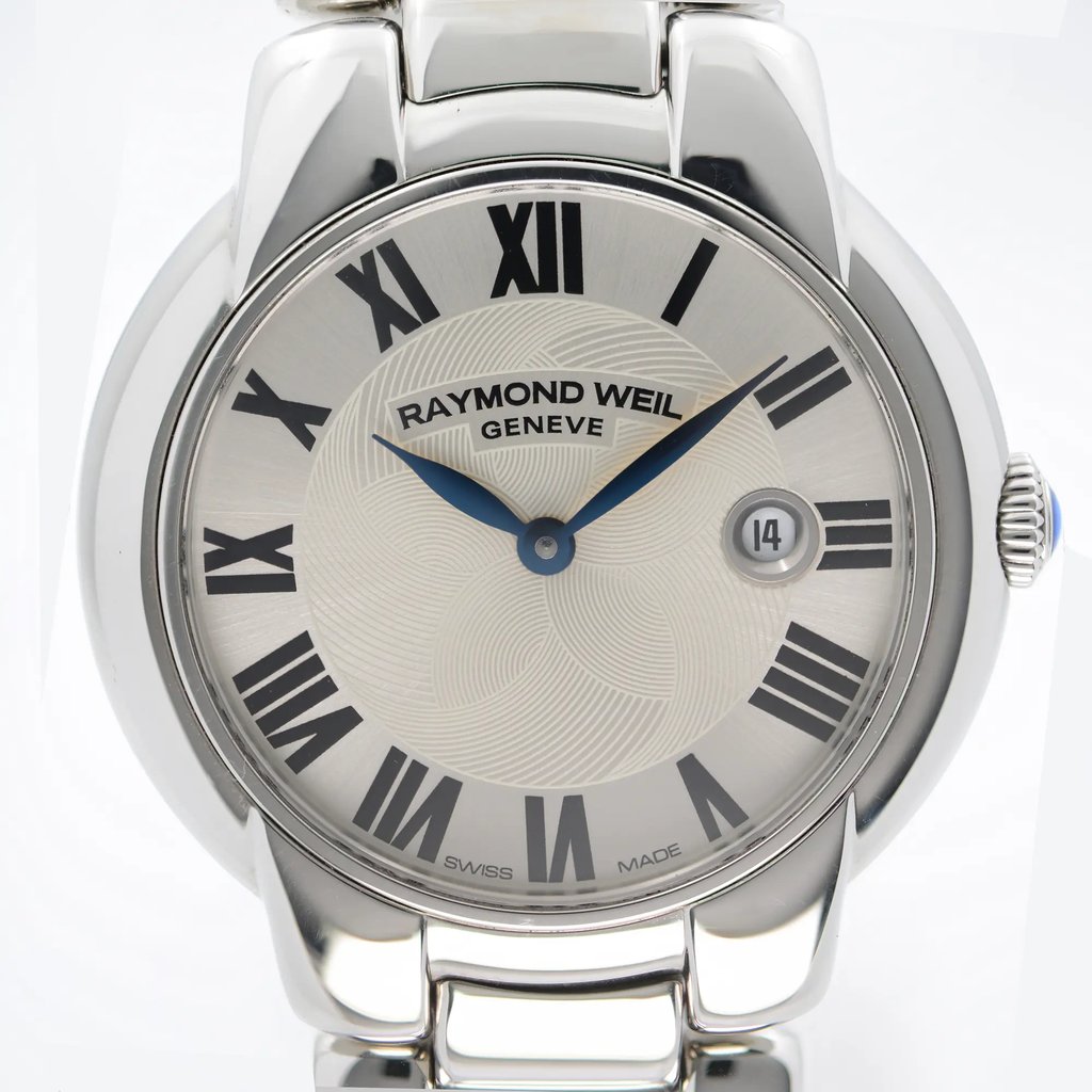 Up Close Front Facing Picture Of RAYMOND WEIL 5229-ST-01659 Stainless Steel Watch Pre Owned Condition