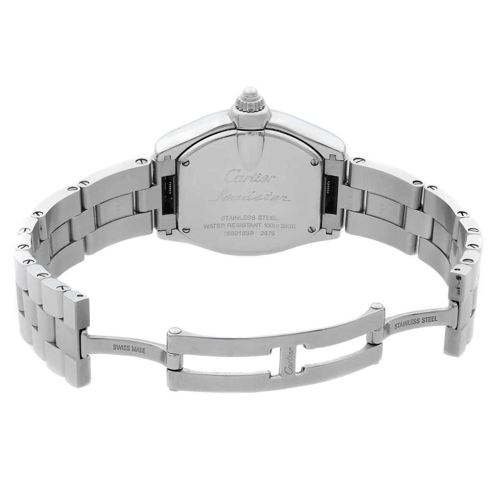 Back View Of {Caseback} Back Case And Open Stainless Steel Band Of Cartier W62017V3 Watch Pre Owned Condition