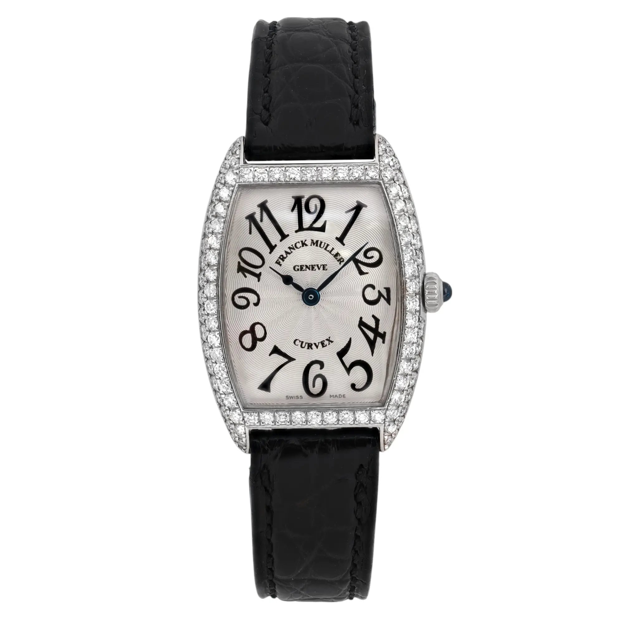Front Full View Of Franck Muller 1752 QZ D White Gold Watch Pre Owned Condition {Product Condition}