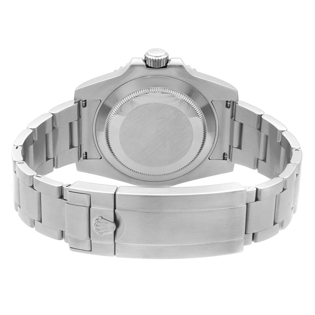 Back View Of {Caseback} Back Case And Closed Stainless Steel Band Of Rolex 114060 Watch Display Model Condition