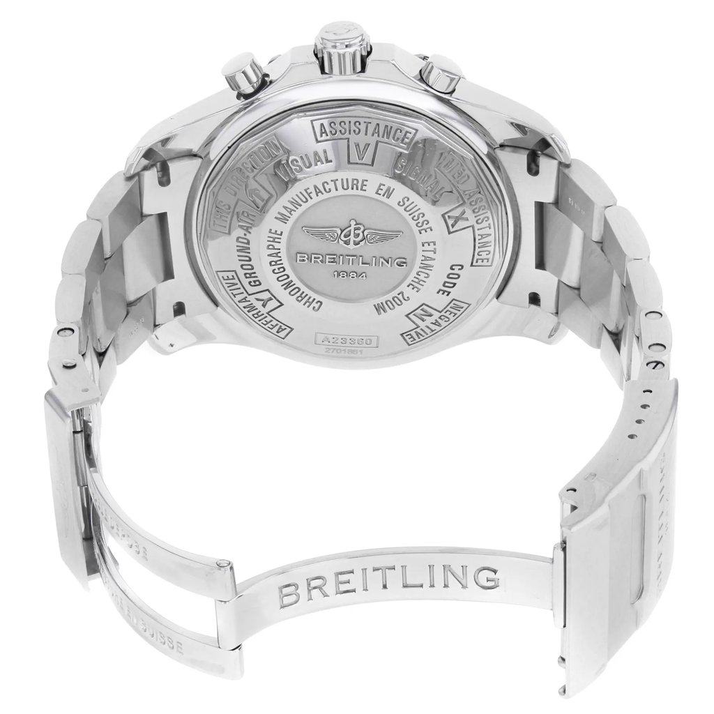 Back View Of {Caseback} Back Case And Open Stainless Steel Band Of Breitling A2336035/F555-167A Watch Pre Owned Condition