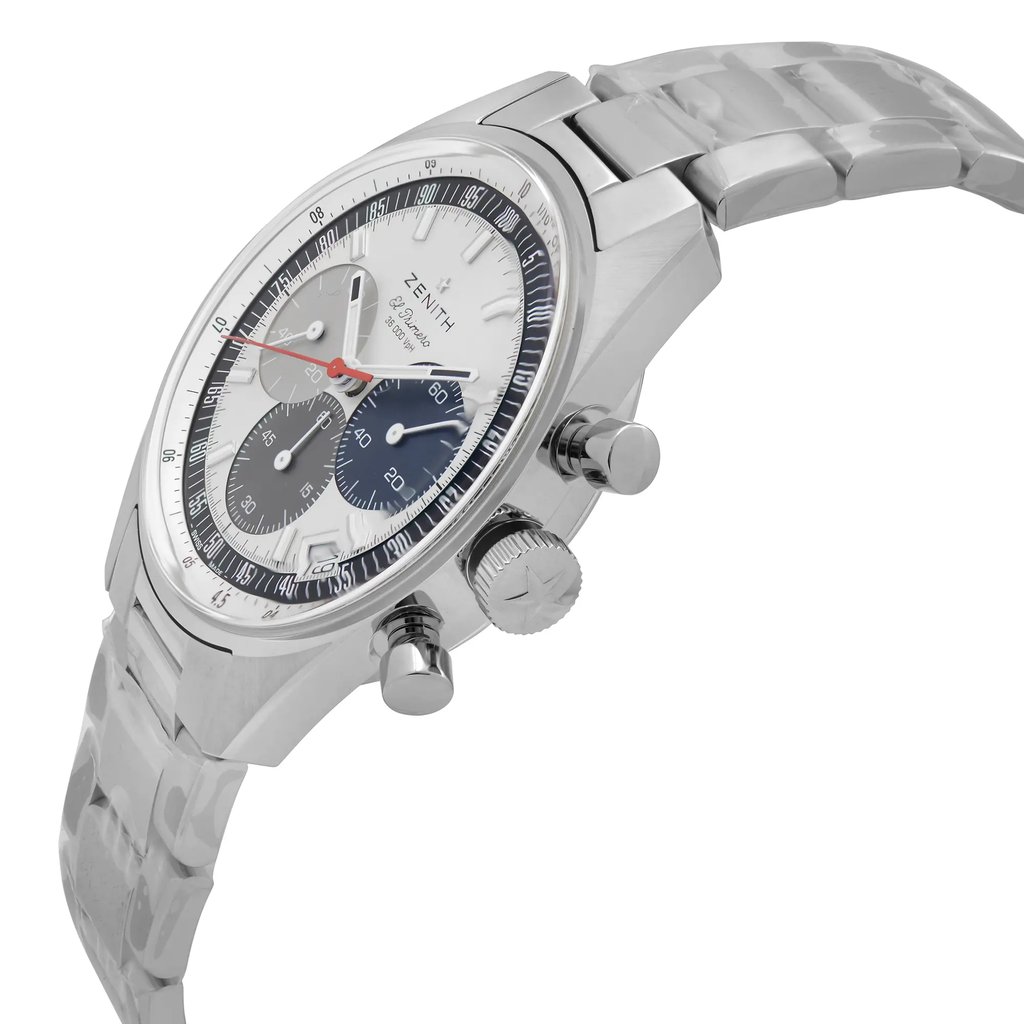 View Of Crown Facing Side Of Zenith 03.3200.3600/69.M3200 Stainless Steel Watch Unworn Condition