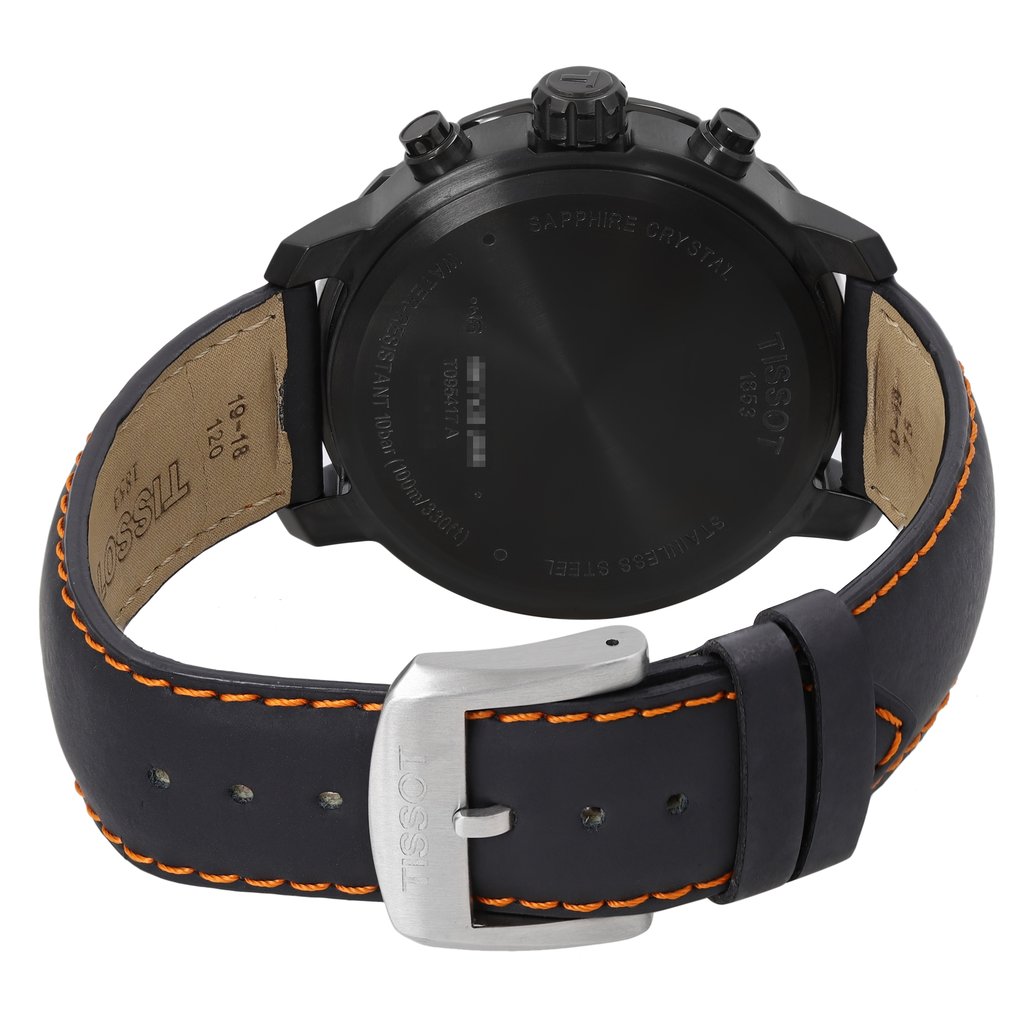 Back View Of Solid Back Case And Closed Leather Band Of Tissot T095.417.36.057.00 Watch Pre Owned Condition