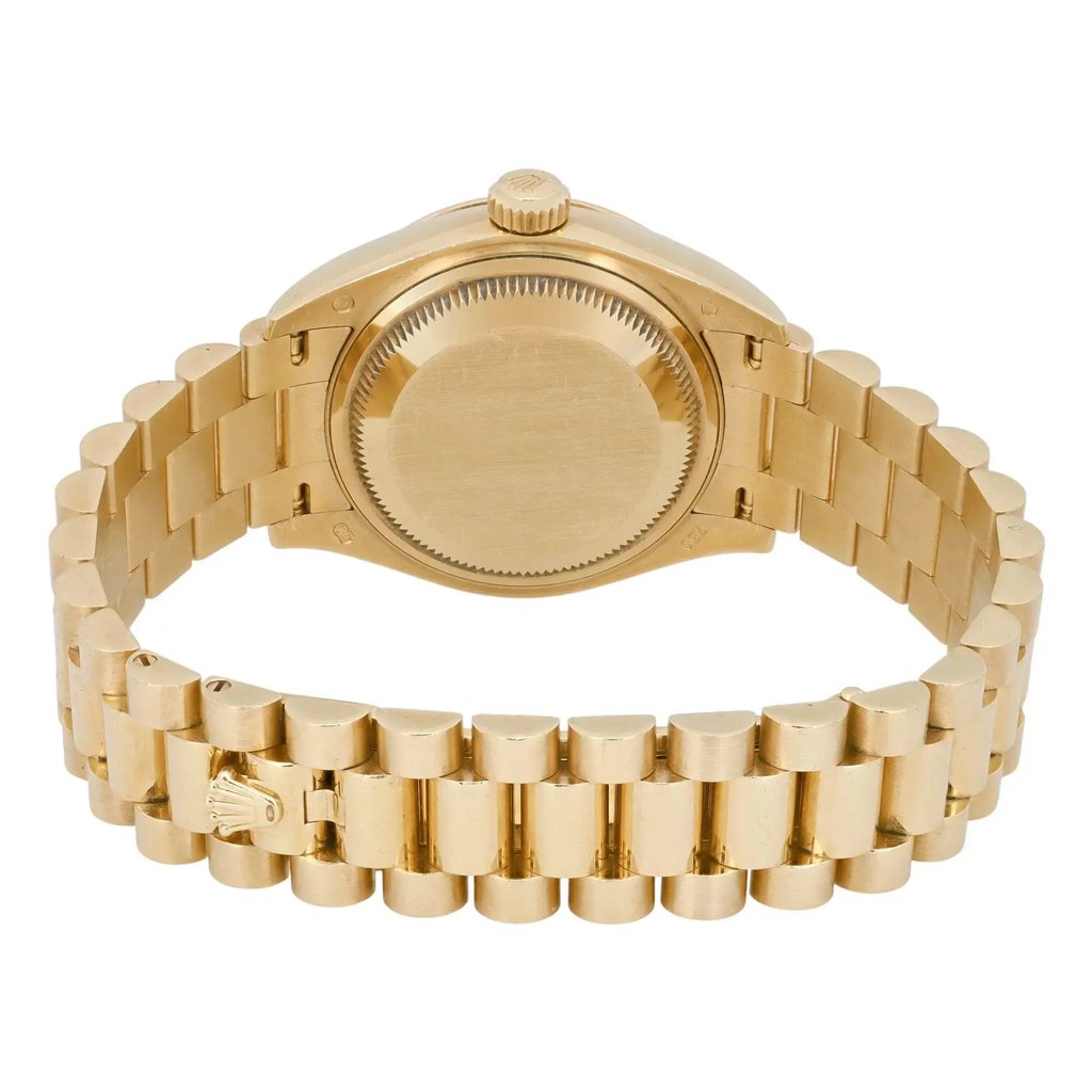 Back View Of Solid Back Case And Closed Yellow Gold Band Of Rolex 279178 Watch Pre Owned Condition