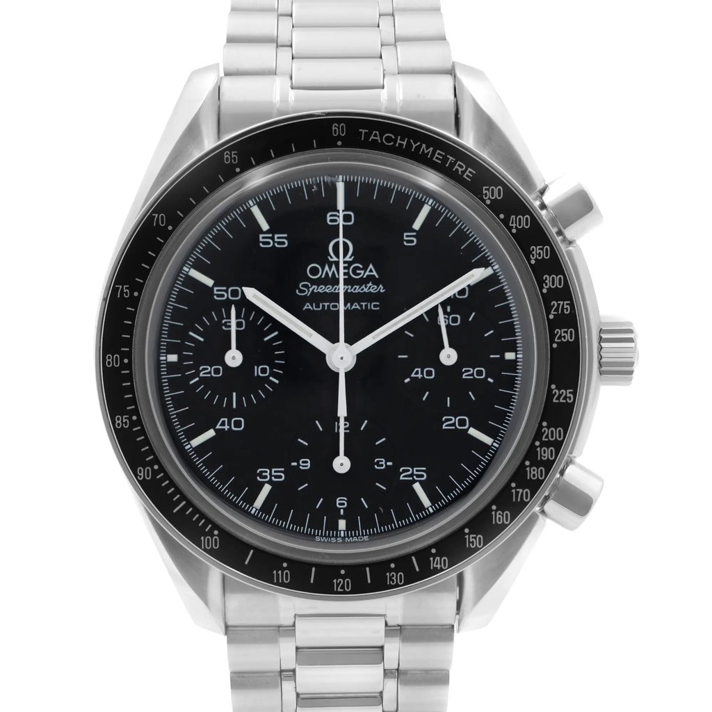 Up Close Front Facing Picture Of OMEGA 3510.50.00 Stainless Steel Watch Pre Owned Condition