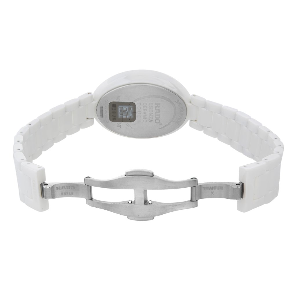 Back View Of Snap Back Case And Open Ceramic Band Of Rado R53093722 Watch Unworn Condition