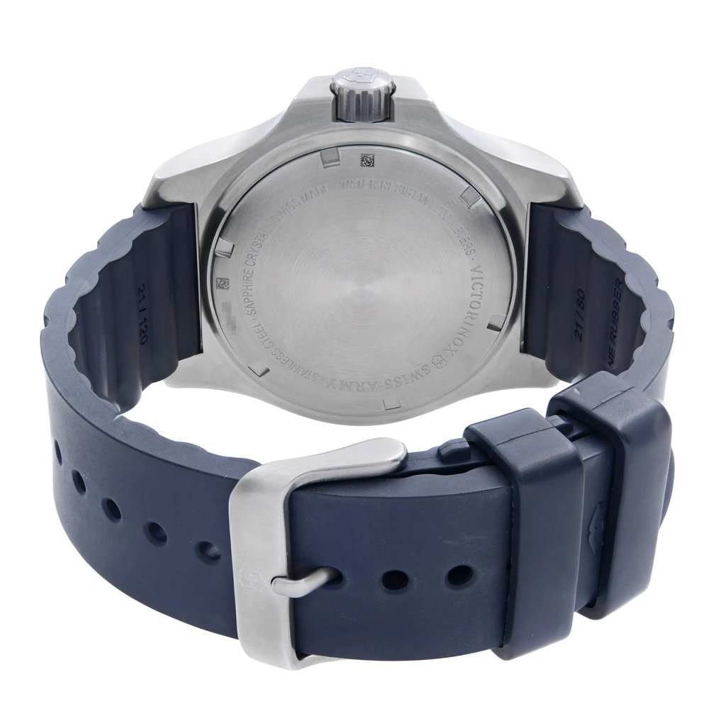 Back View Of Solid Back Case And Closed Rubber Band Of Victorinox 241688.1 Watch Display Model Condition