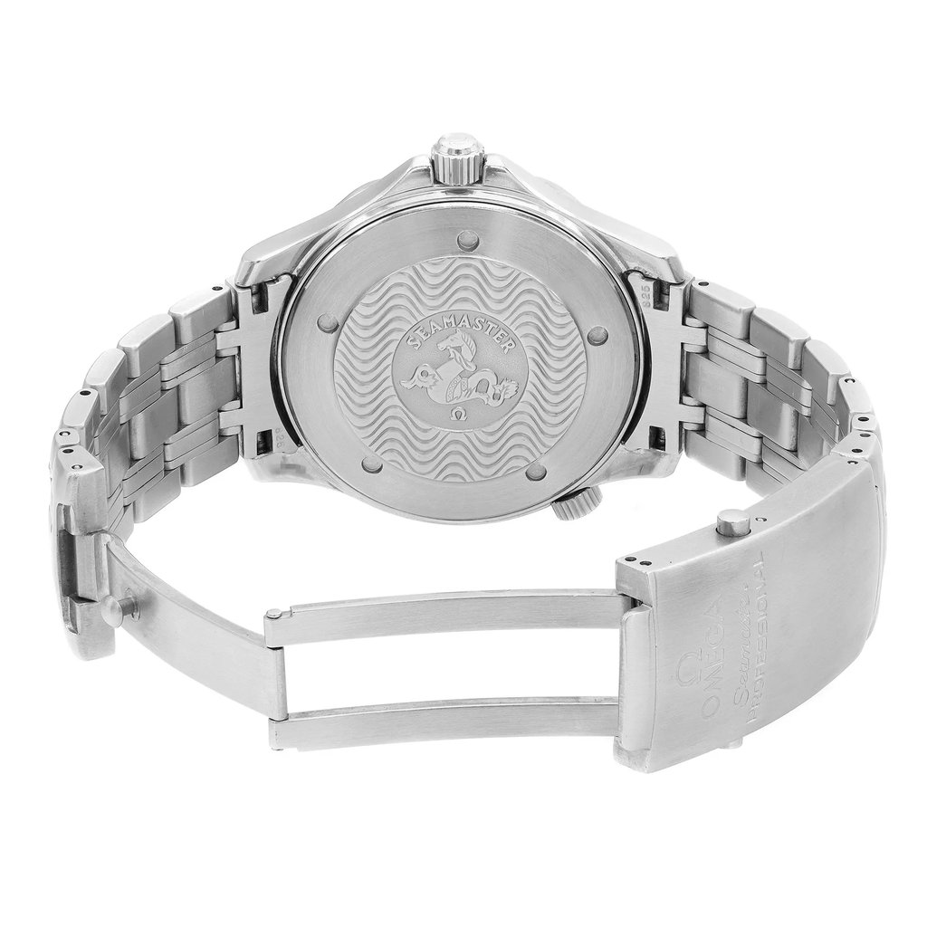 Back View Of Solid Back Case And Open Stainless Steel Band Of OMEGA 2531.80.00 Watch Pre Owned Condition
