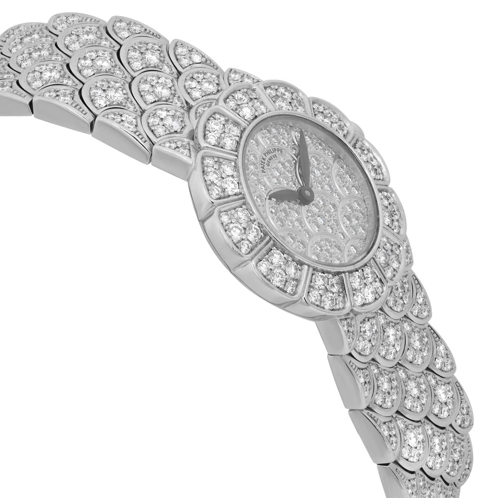 View Of Opposite Crown Facing Side Of Patek Philippe 4872/3G-001 White Gold Watch Pre Owned Condition