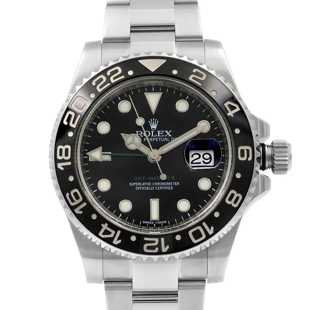 Up Close Front Facing Picture Of Rolex 116710LN Stainless Steel Watch Pre Owned Condition