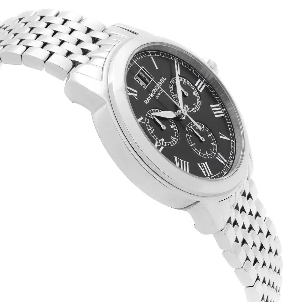 View Of Opposite Crown Facing Side Of RAYMOND WEIL 4476-ST-00200 Stainless Steel Watch Display Model Condition