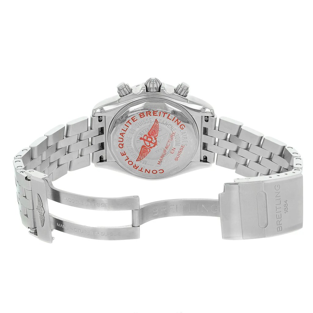 Back View Of {Caseback} Back Case And Open Stainless Steel Band Of Breitling A4436010 / BB71-379A Watch Pre Owned Condition