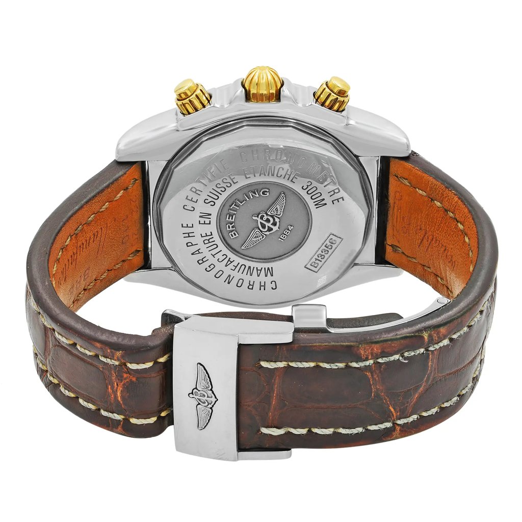 Back View Of {Caseback} Back Case And Closed Leather Band Of Breitling B13356 Watch Pre Owned Condition