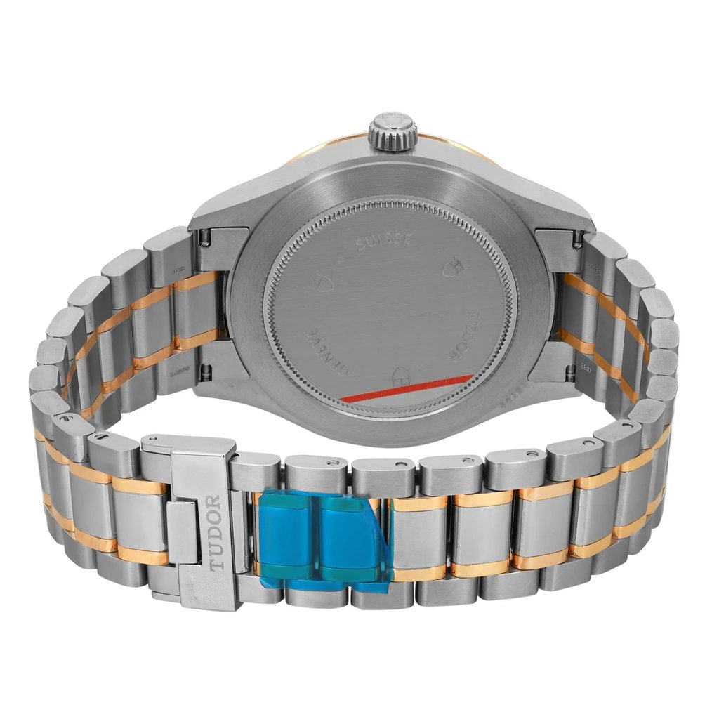 Back View Of Screwback Back Case And Closed Stainless Steel,Yellow Gold Band Of TUDOR 12703-0002 Watch Unworn Condition