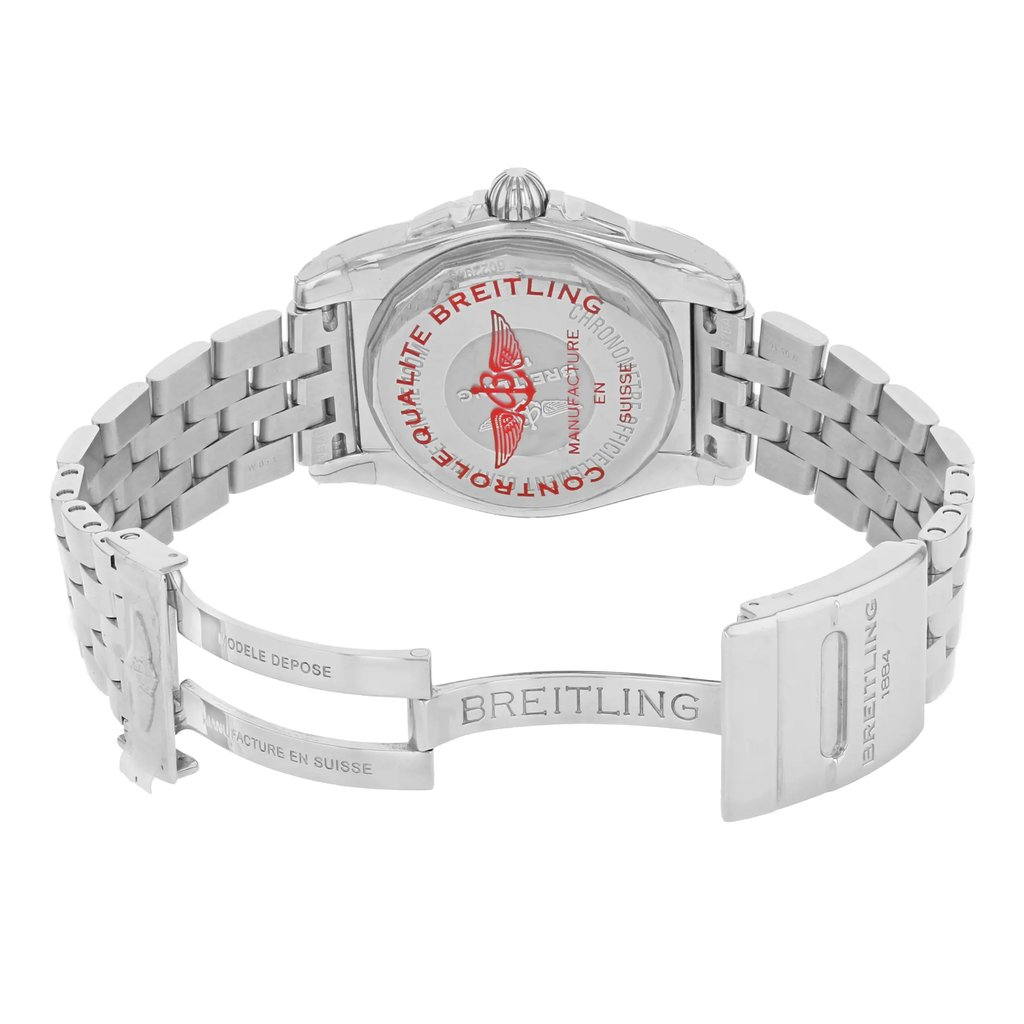 Back View Of {Caseback} Back Case And Open Stainless Steel Band Of Breitling A7433053/A779-376A Watch Unworn Condition