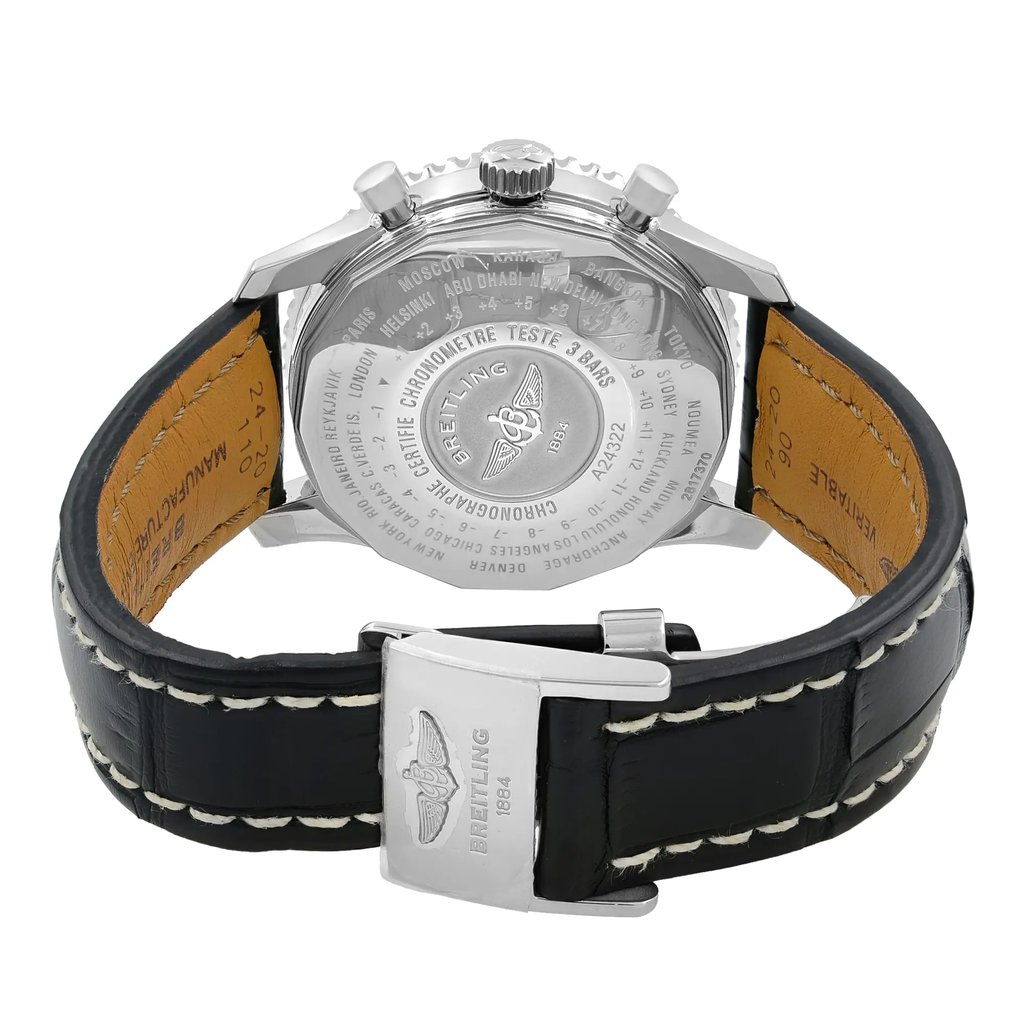 Back View Of {Caseback} Back Case And Closed Leather Band Of Breitling A2432212/B726-441X Watch Display Model Condition