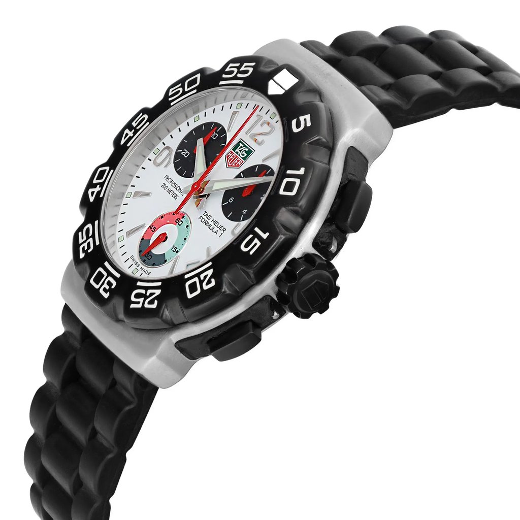 View Of Crown Facing Side Of TAG Heuer CAC1111.BT0705 Stainless Steel Watch Pre Owned Condition