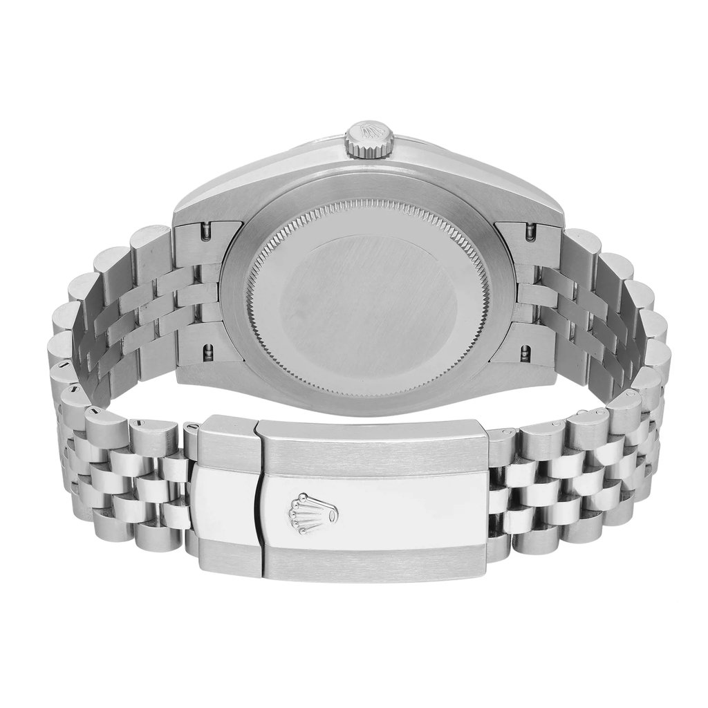 Back View Of Solid Back Case And Closed Stainless Steel Band Of Rolex 126334 Watch New Condition
