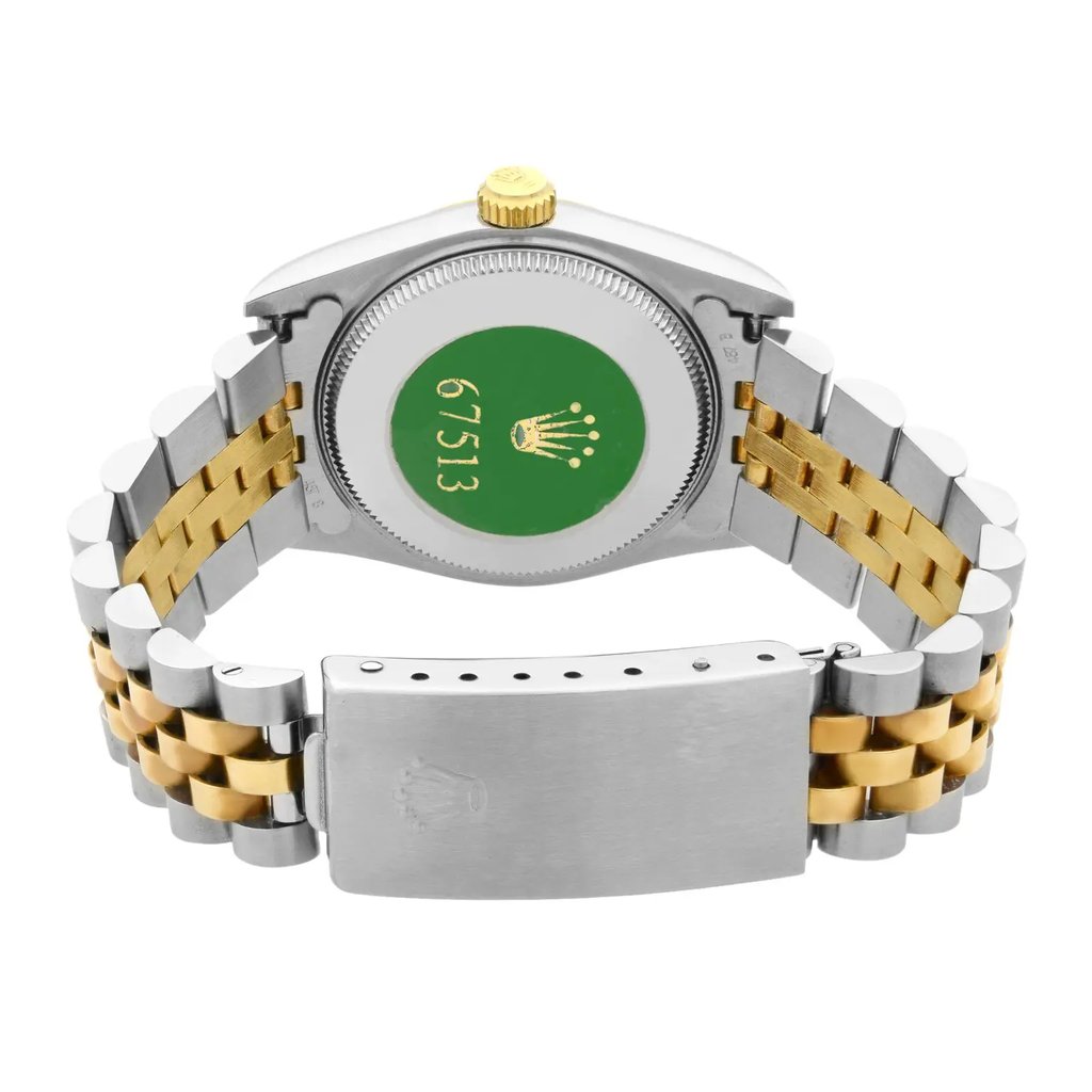 Back View Of {Caseback} Back Case And Closed Stainless and Solid Gold Band Of Rolex 67513 Watch Pre Owned Condition