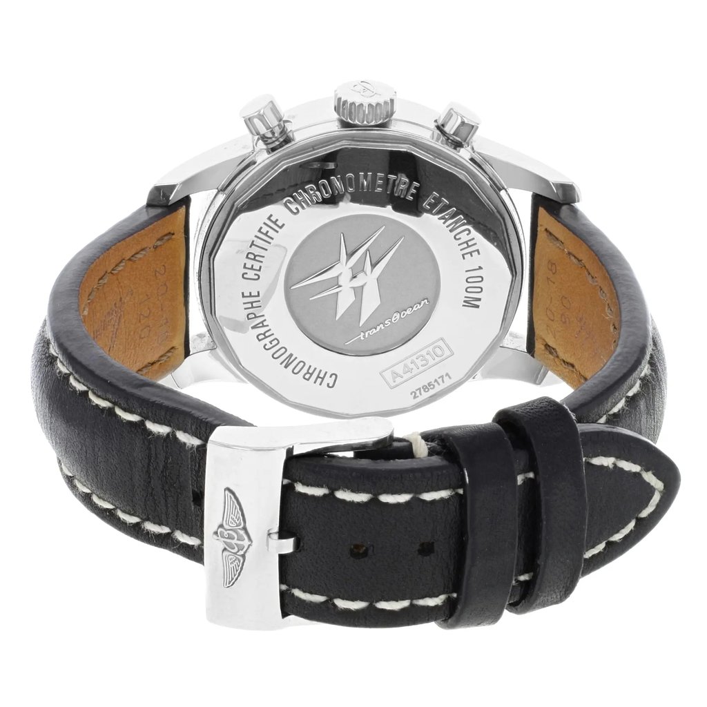 Back View Of {Caseback} Back Case And Closed Leather Band Of Breitling A4131012/BC06-428X Watch Pre Owned Condition