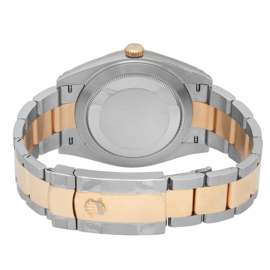 Back View Of Solid Back Case And Closed Stainless Steel,Gold Band Of Rolex 126303-0009 Watch Display Model Condition