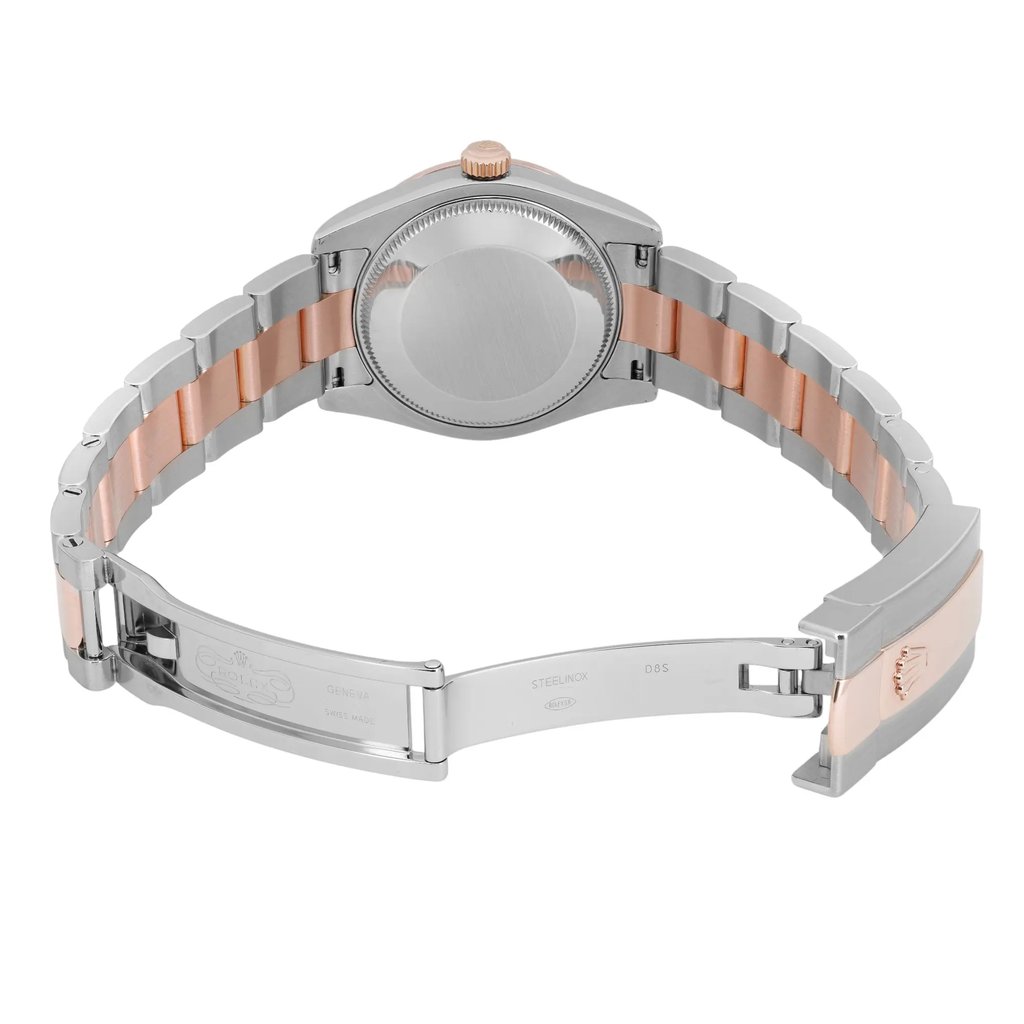 Back View Of Solid Back Case And Open Stainless Steel,Rose Gold Band Of Rolex 178271 Watch Pre Owned Condition