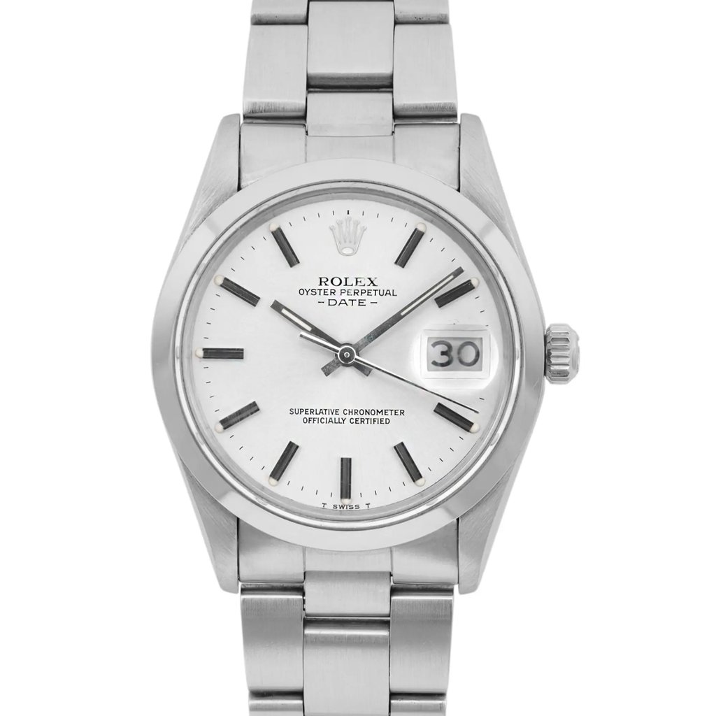 Up Close Front Facing Picture Of Rolex 15000 Stainless Steel Watch Pre Owned Condition